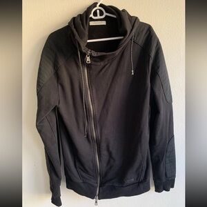 Pierre Balmain Full Zip Men’s Black Cotton Vintage Moto Hoodie Sweater 48 US 38